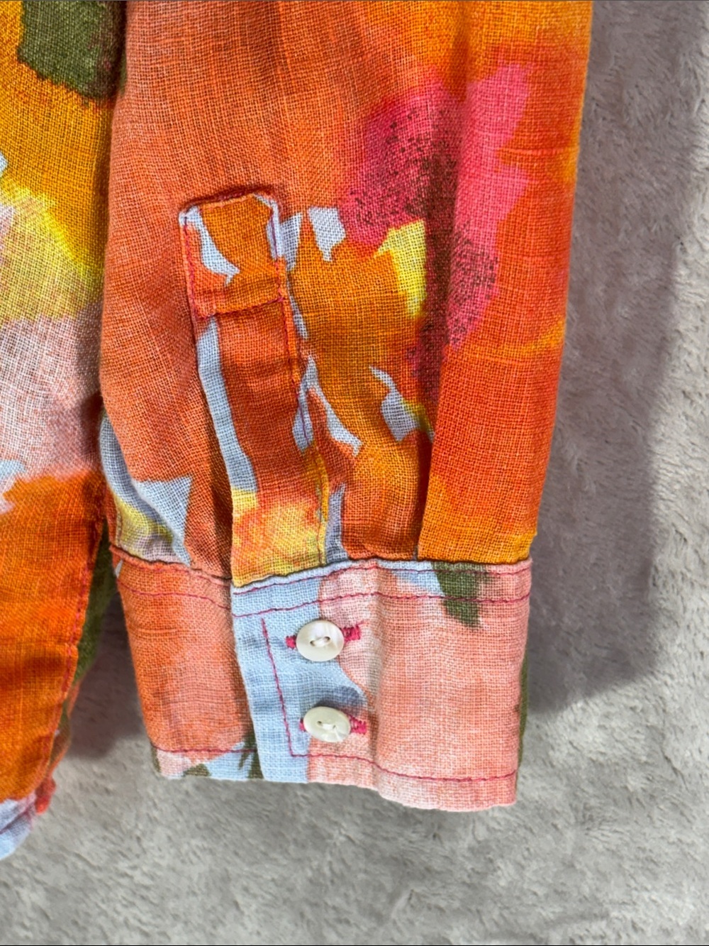 Joie Floral Long Sleeve Linen V Neck Button-Down Blouse Size L - Picture 6 of 7